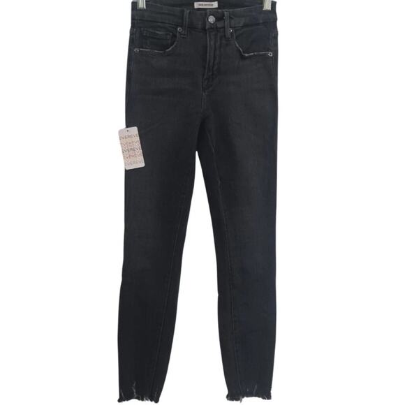 Good American GOOD LEGS CROP Jeans Size 0/25 Black Stretch Denim Raw Hem NEW - Picture 1 of 10